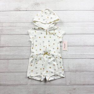 Juicy Couture Toddler Girl Terry Romper Hoodie Star Print Zip Up NWT 3T